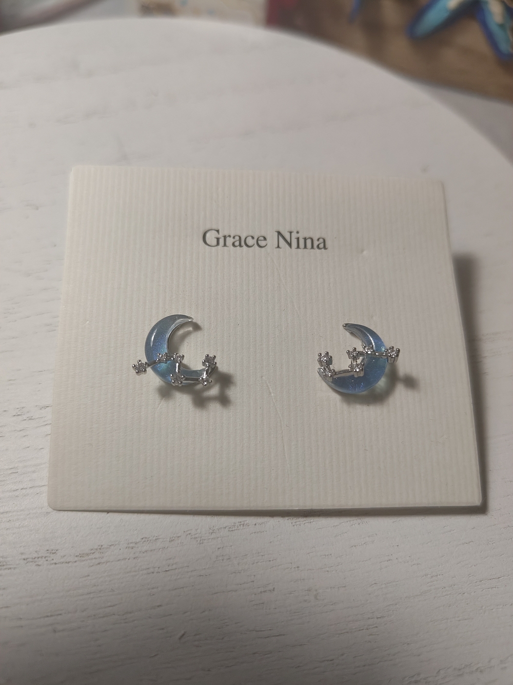 Blue Crescent Moon Stud Earrings